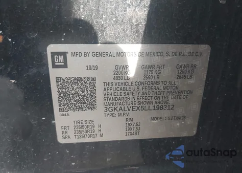 2020 GMC Terrain Awd Slt z USA, uszkodzony, nr VIN 3GKALVEX5LL198312